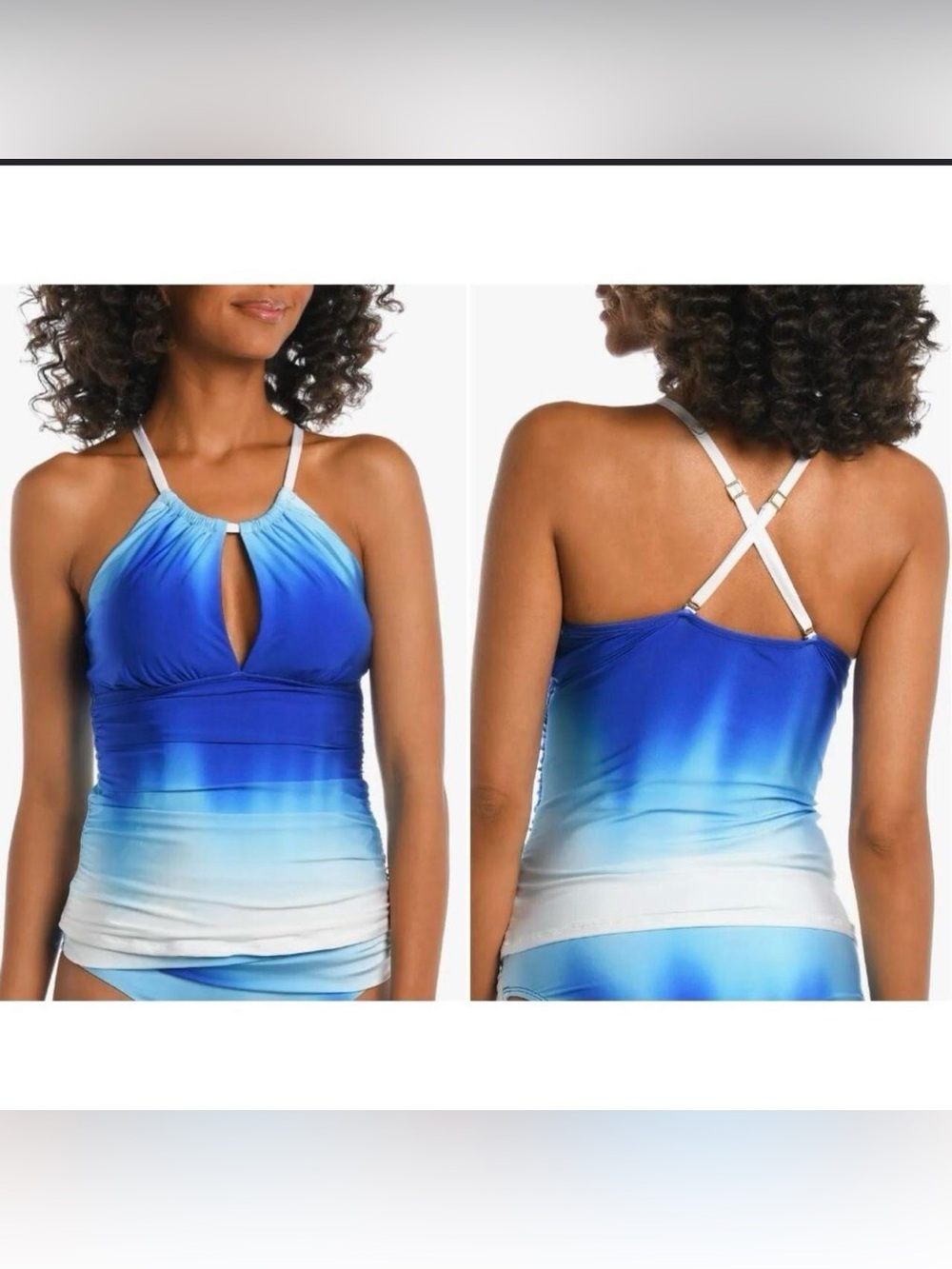 NWT La Blanca Ocean Keyhole Sapphire Blue Ombré Tankini Swimsuit Top, Size 6.
